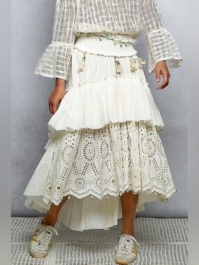POL “ Laguna Lace “ Boho Maxi Skirt | Cream